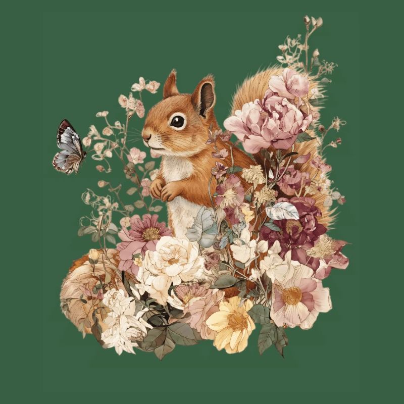 Eichhörnchen, Tier, Blumen, Schmetterlinge