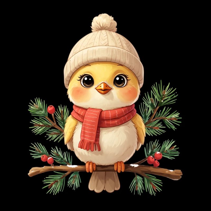 Winter chick on fir branch