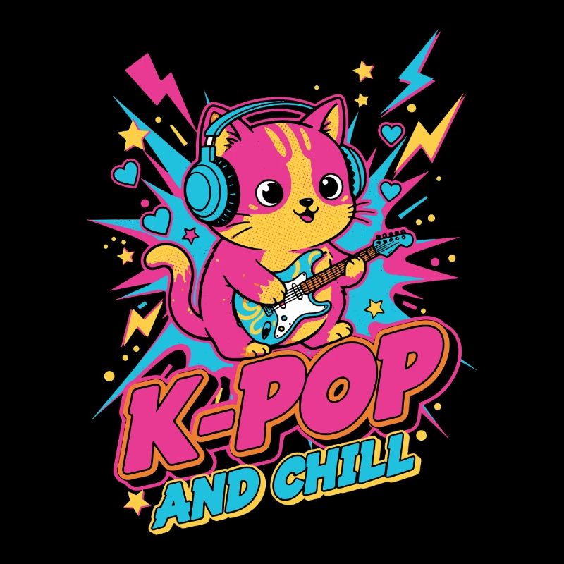 Chat K-Pop mignon K-POP AND CHILL Anime de musique coréenne