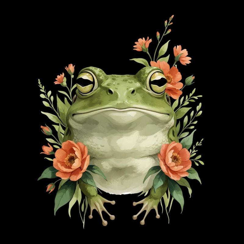 Spring frog with flower wreath