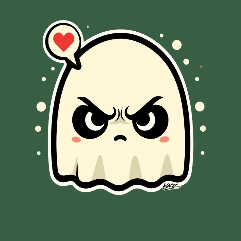 Angry Ghost with Heart Speech Bubble