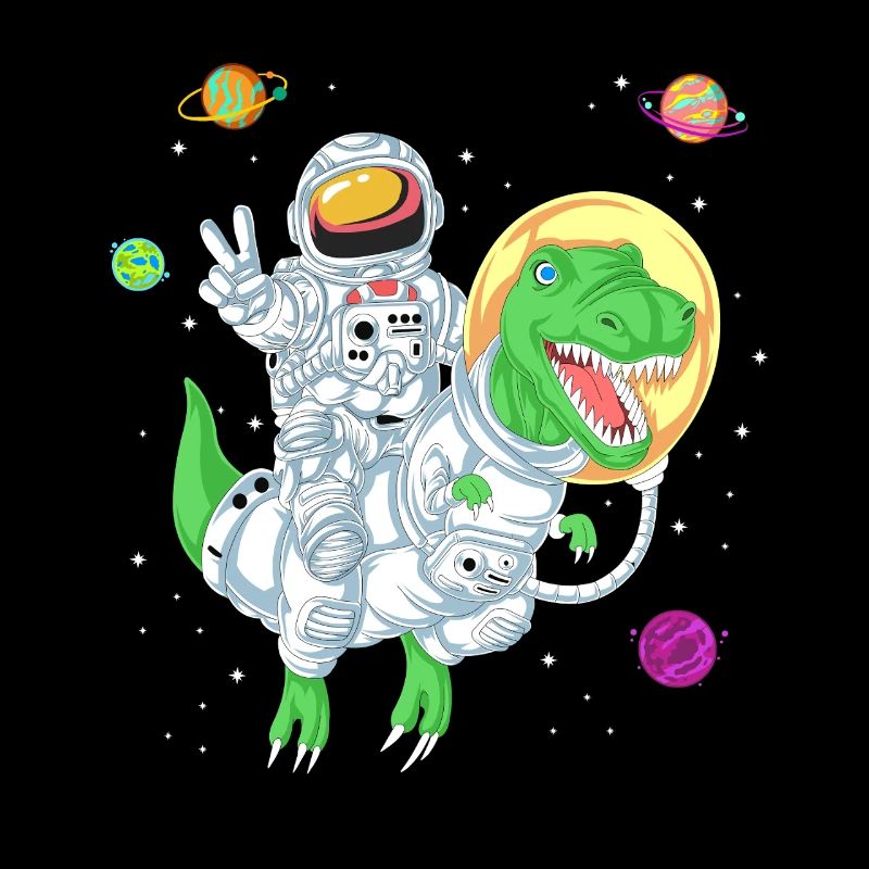 Astronaut Riding T-Rex Dinosaur in Outer Space Art