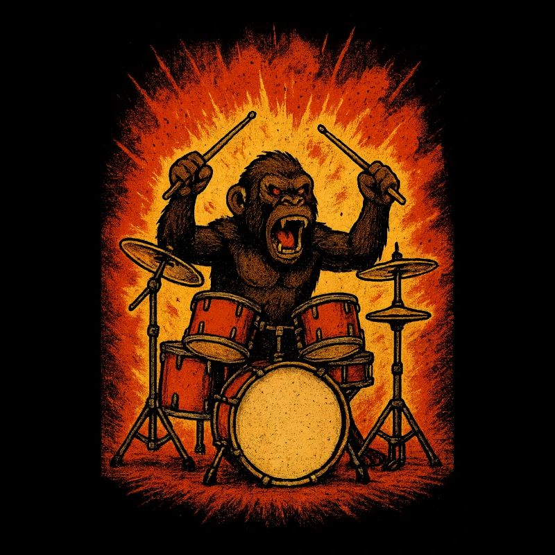 Singe tambour en feu