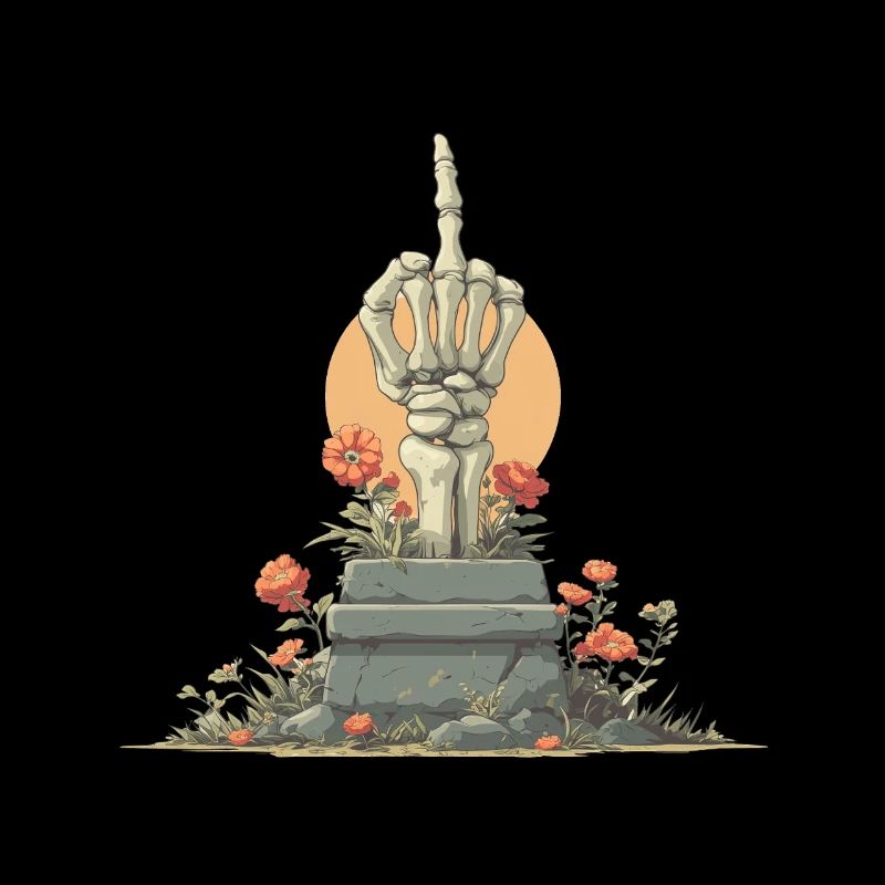 Stèle de la main squelettique avec des fleurs