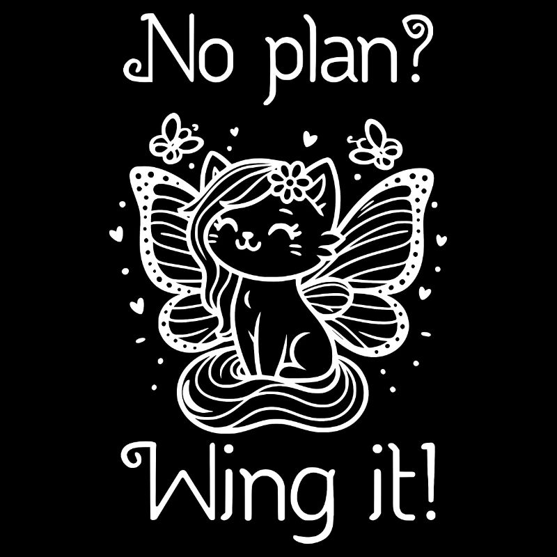 No plan? Wing it! Geflügelte Katze (weiß)