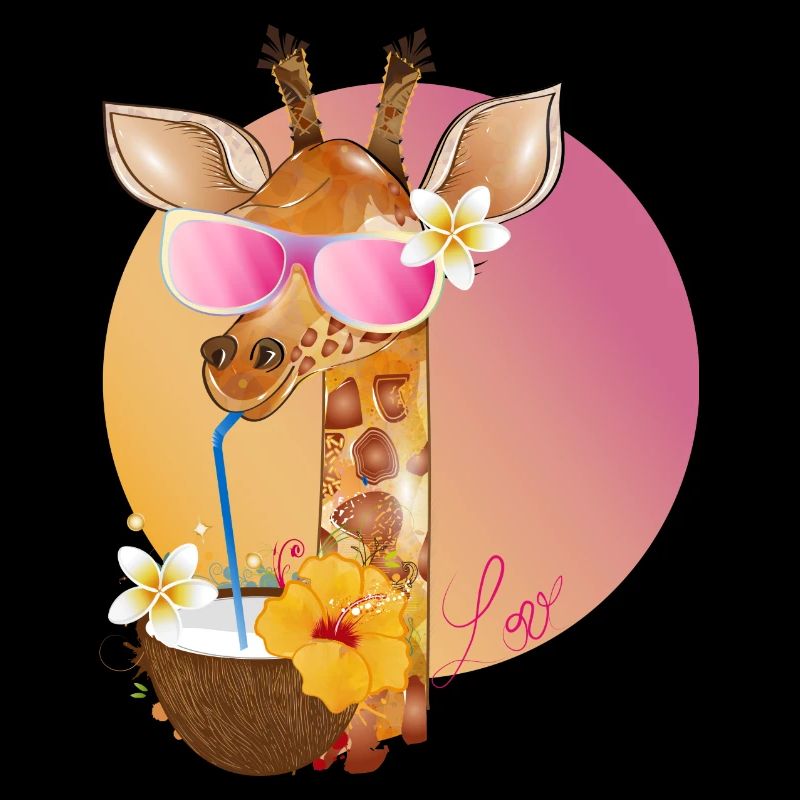 cool giraffe with sunglasses enjoys the summer