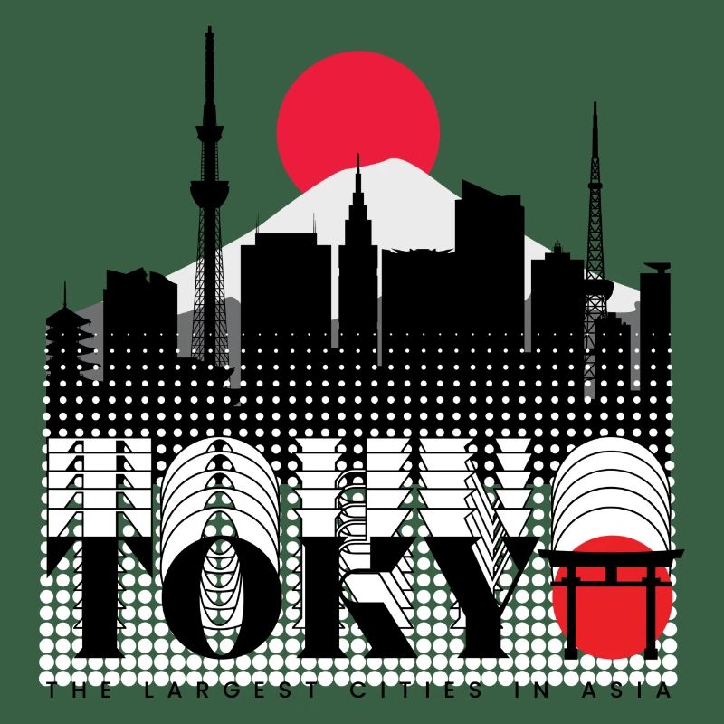 Tokyo Skyline Retro Red Sun Design