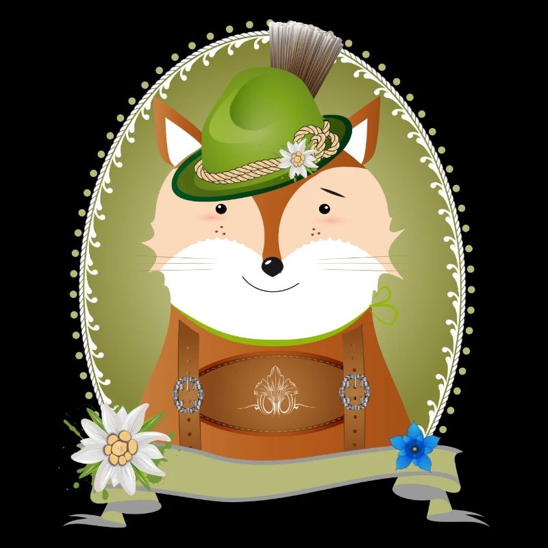 Simpatica volpe in costume tradizionale con cappello e pantaloni di pelle