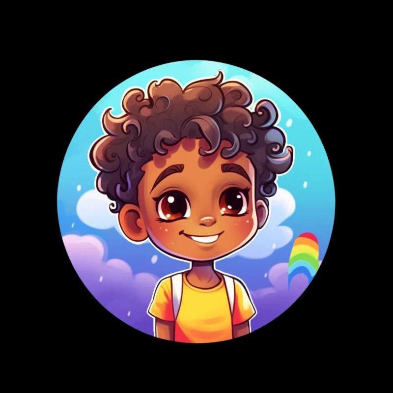 Fun-loving child character with rainbow