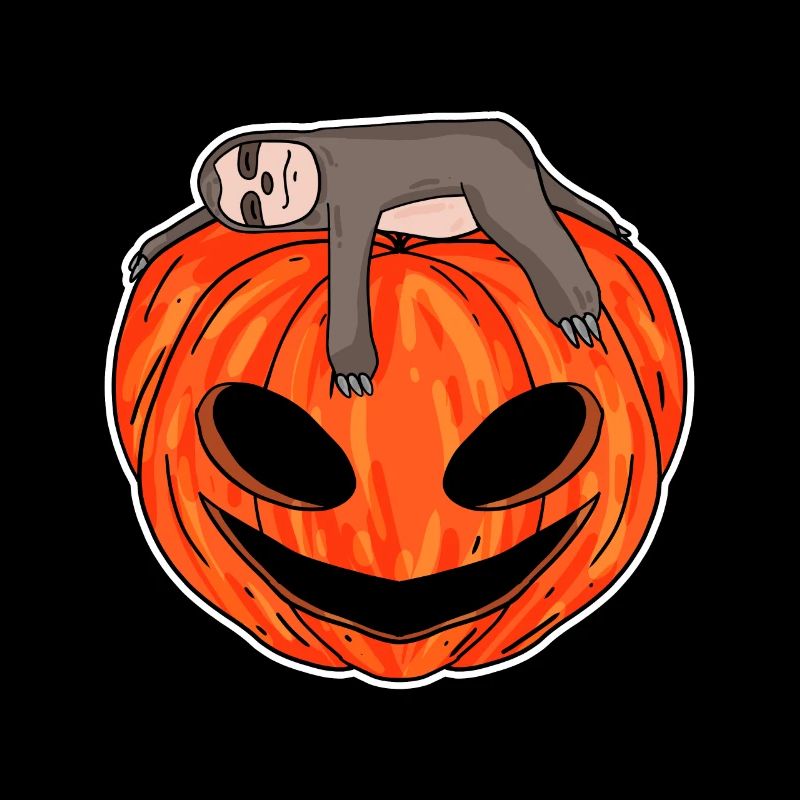 Sloth sleeping on pumpkin