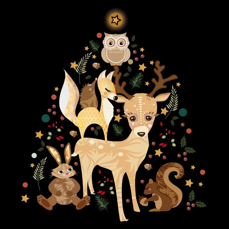 Mignons animaux de la forêt célébrant Noël ensemble