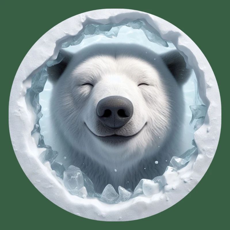 Lachender Eisbär schaut durch Loch aus Eis