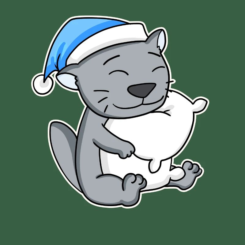 Sleeping Tired - Cat with Pillow and Sleepy Cap