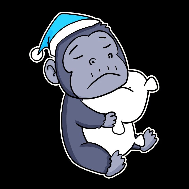 Monkey with pillow and sleepy cap