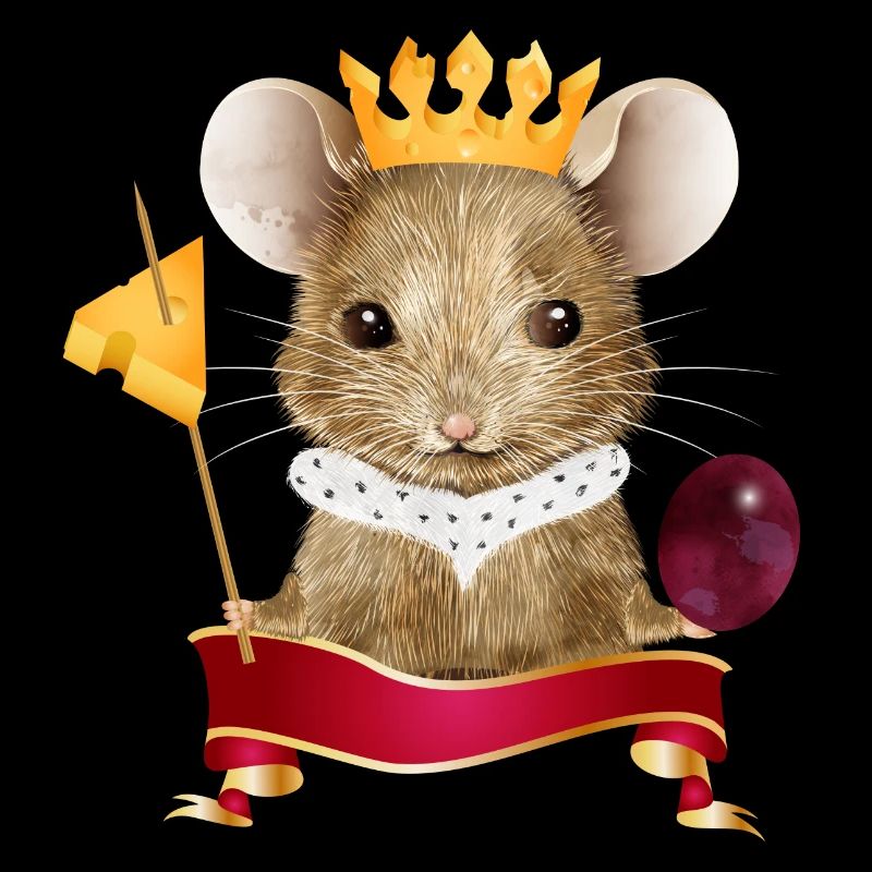 Mouse with cheese crown, grape and toothpick