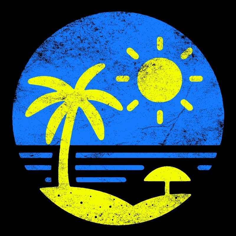 Vintage Plage Bleu Jaune