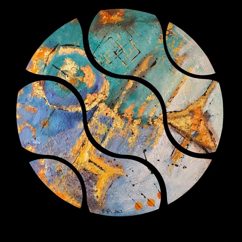 Abstraction colorée avec des accents dorés