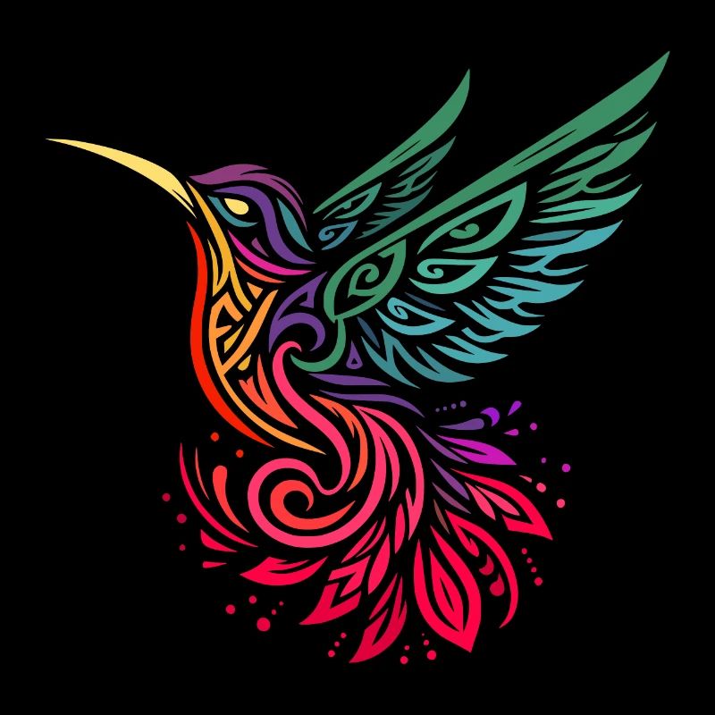 colibri oiseau mouche multicolore style tribal
