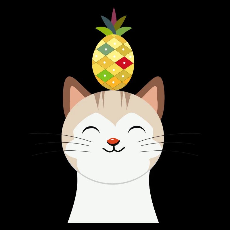 Fröhliche Katze mit Ananas – Tropisches Tierdesign