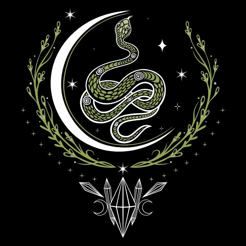 Serpent avec croissant de lune et cristaux