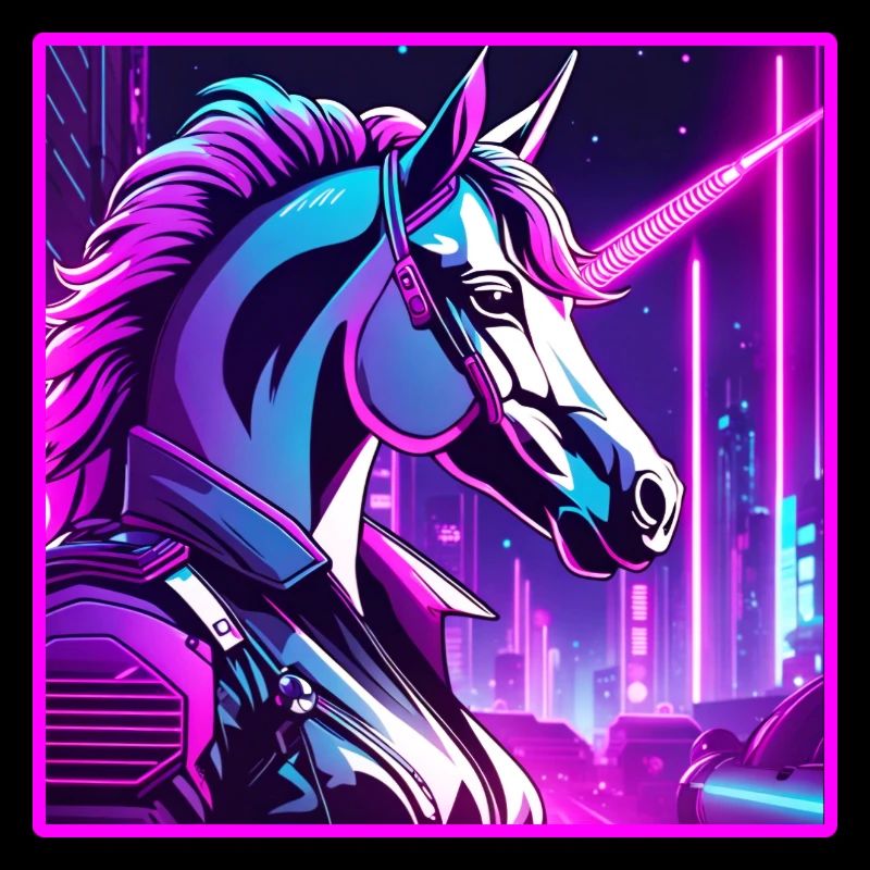 Neon Cyber Unicorn Illustration