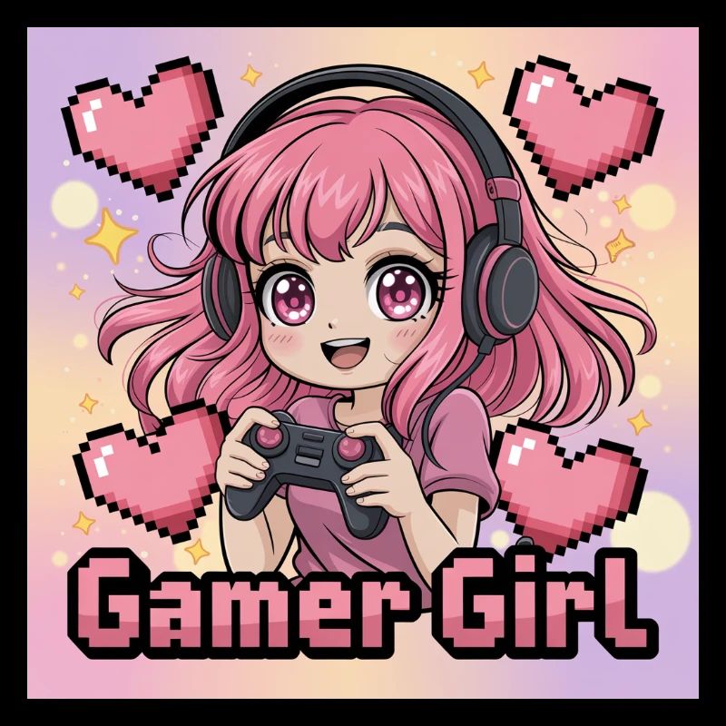 Pixel Art Gamer Mädchen Illustration