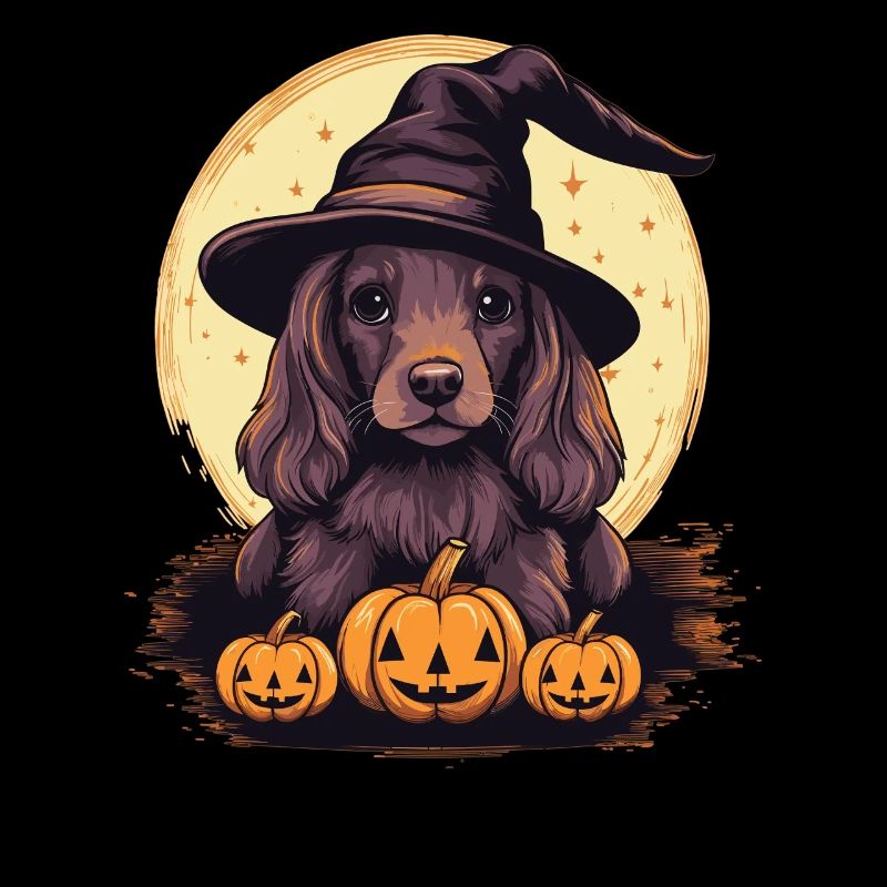 Halloween Witch Hat Pumpkin Dog Cocker Spaniel
