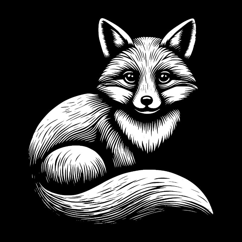 Fuchs Illustration in Schwarz-Weiß