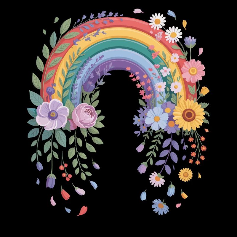 Arc-en-ciel ludique avec des fleurs