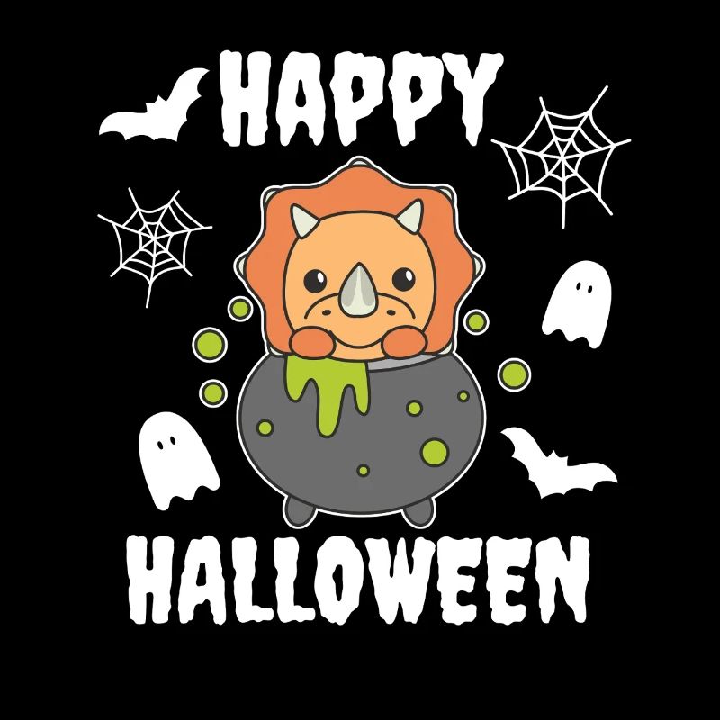 Tricératops Joyeux Halloween Chaudron de sorcière Chauve-souris