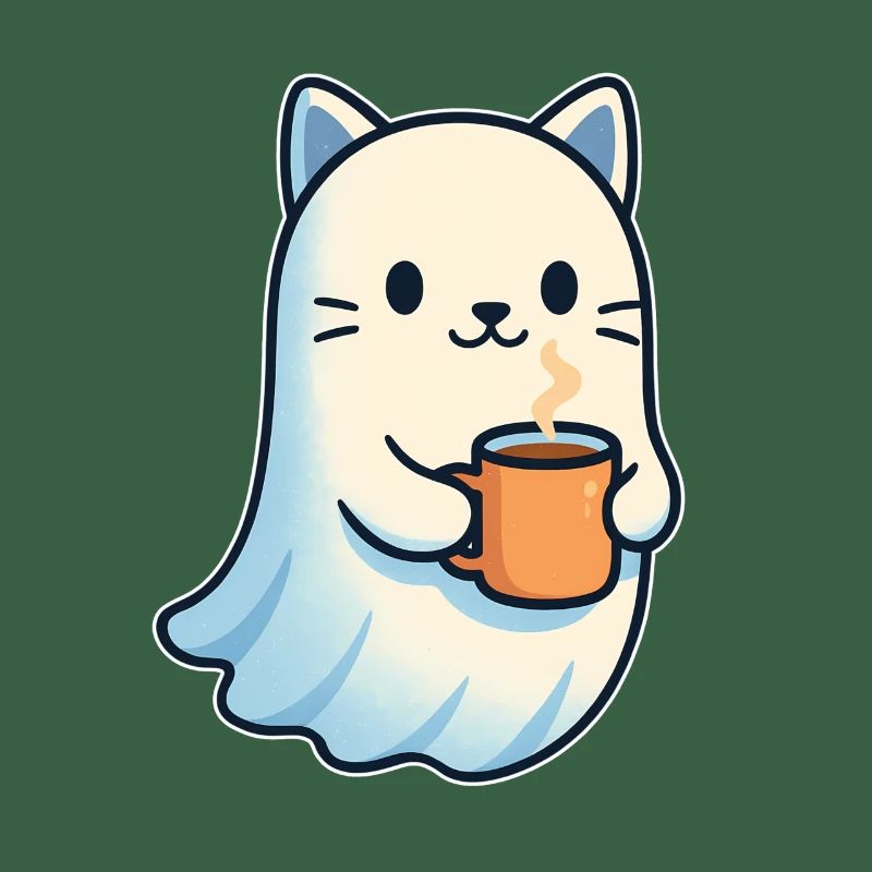 Coffee Ghost Cat with Mug