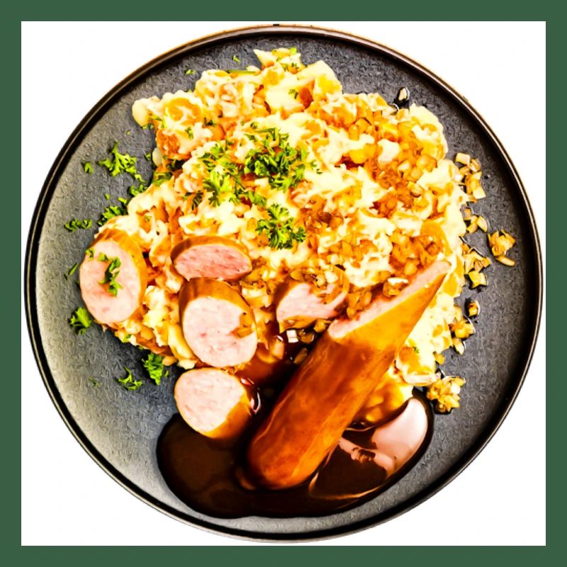 Dish with sausage and mashed potatoes