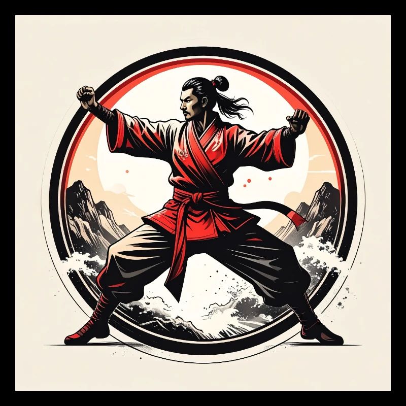 Martial arts warrior in the wave circle
