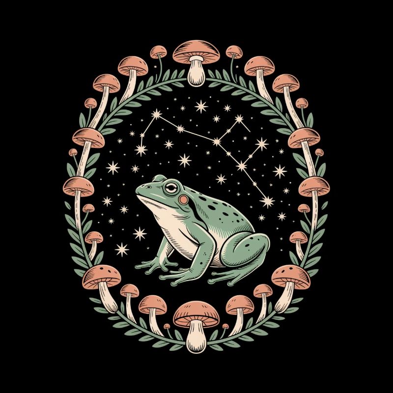Frog and mushrooms starry sky