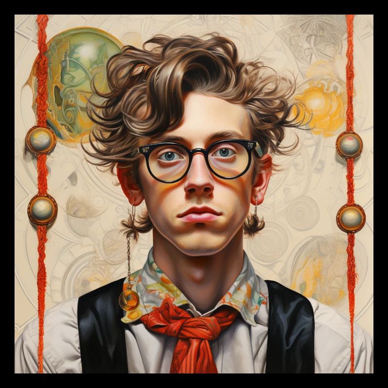 Junger Mann im Vintage-Stil Brille wirres Haar 