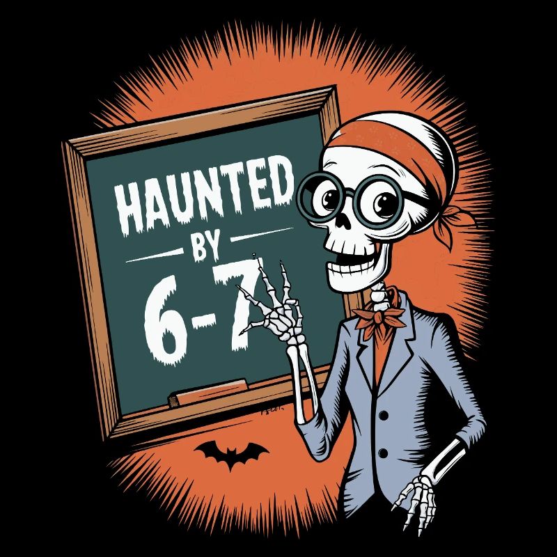 Conception de squelette hanté avec tableau noir et chauves-souris
