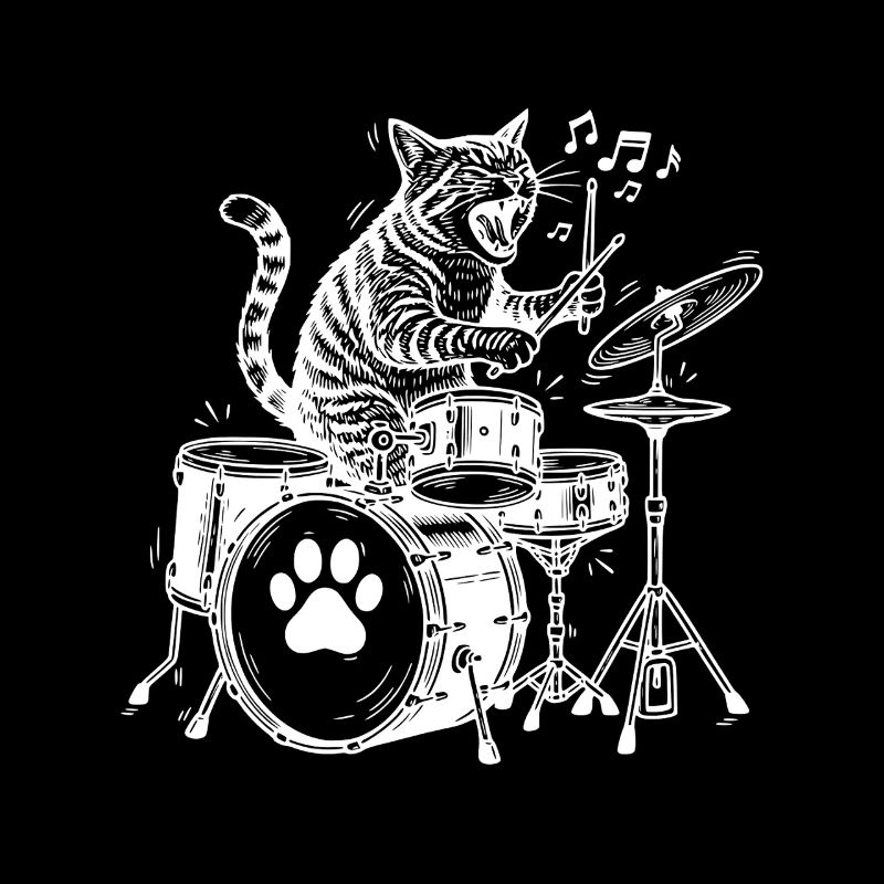 Batteur Drôle de Batteur Chat Musique