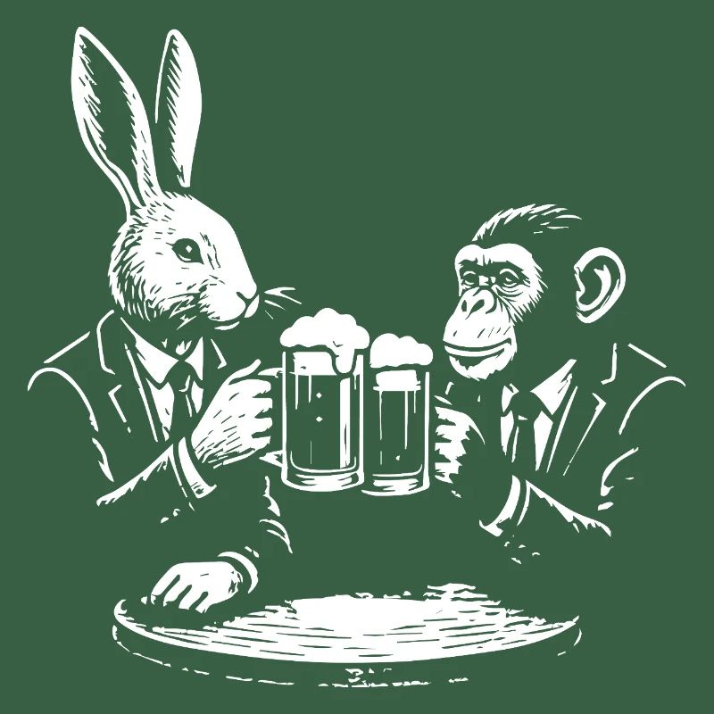 rabbit and monkey are drinking beer in the pub