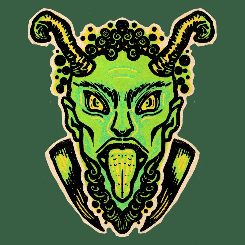 Krampus vert avec langue et cornes