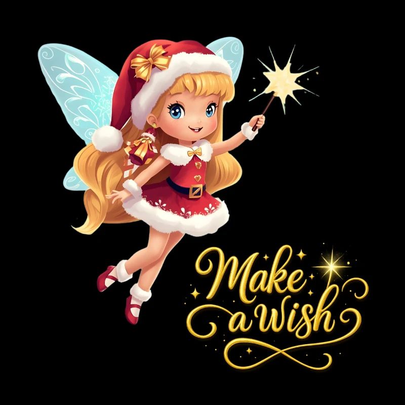 Douce fée de Noël avec baguette magique Fais un vœu