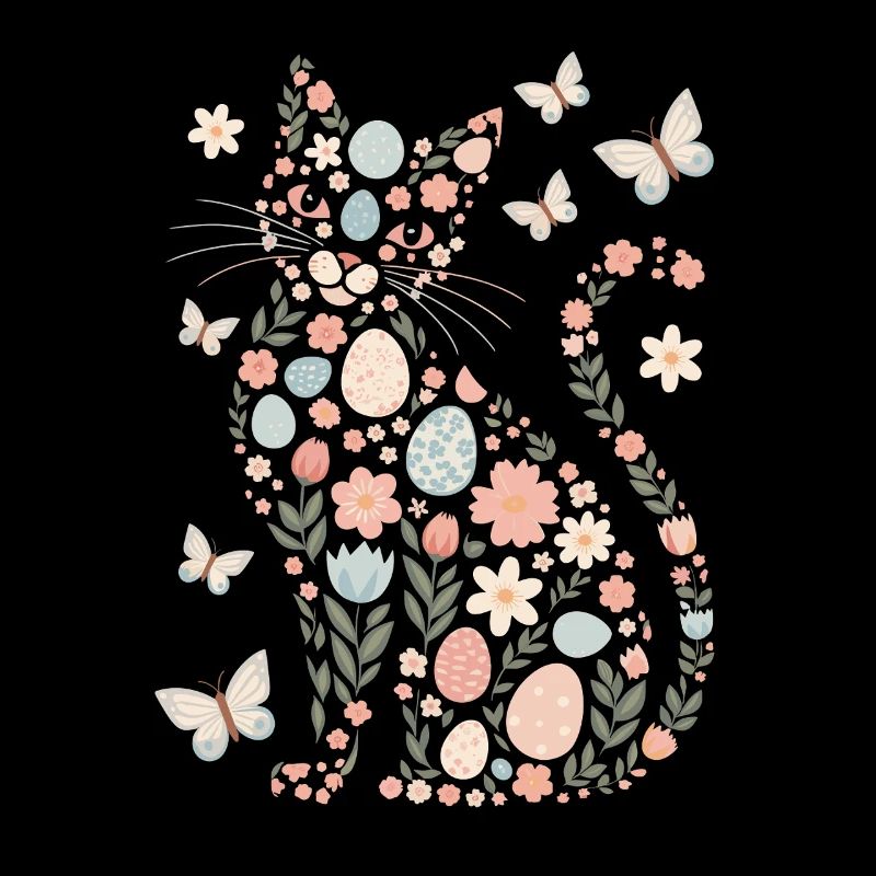  Osterkatze Mit Blumen Und Eiern Verspieltes