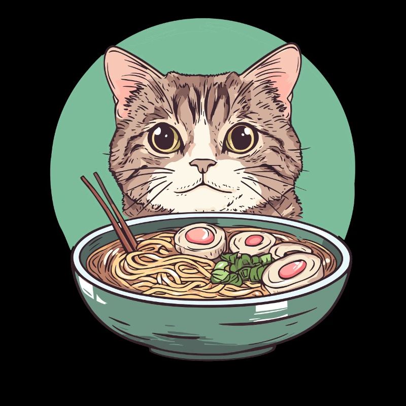 Chat avec des ramen : Ronronnement de nouilles