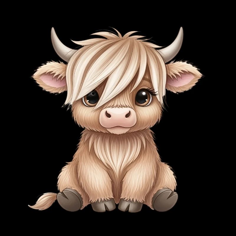 Dessin animé bébé vache aux longs poils