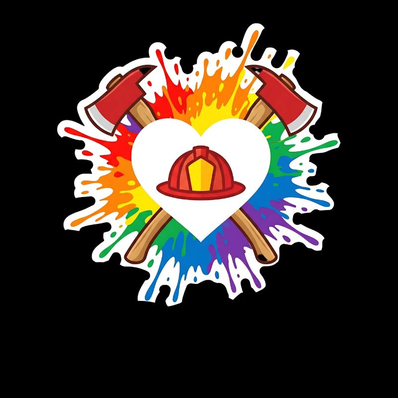 Feuerwehr Pride Herz Helm Regenbogen Axt
