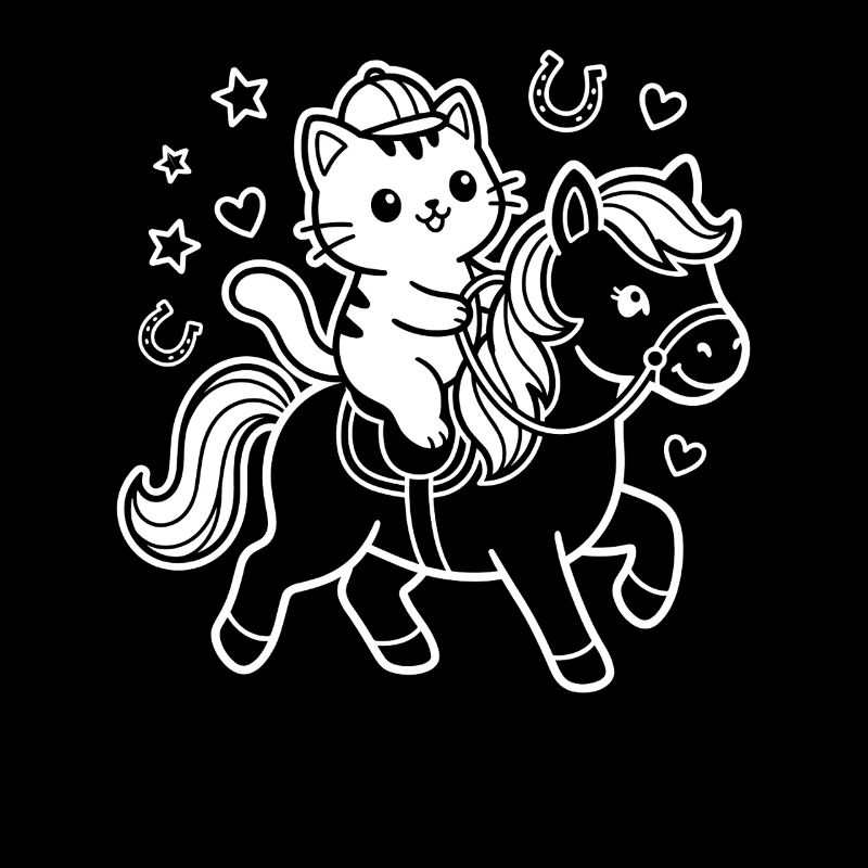 Kawaii Katze auf Pferd