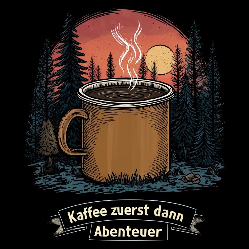 Camping Spruch Kaffee Wald Camper Morgen Outdoor