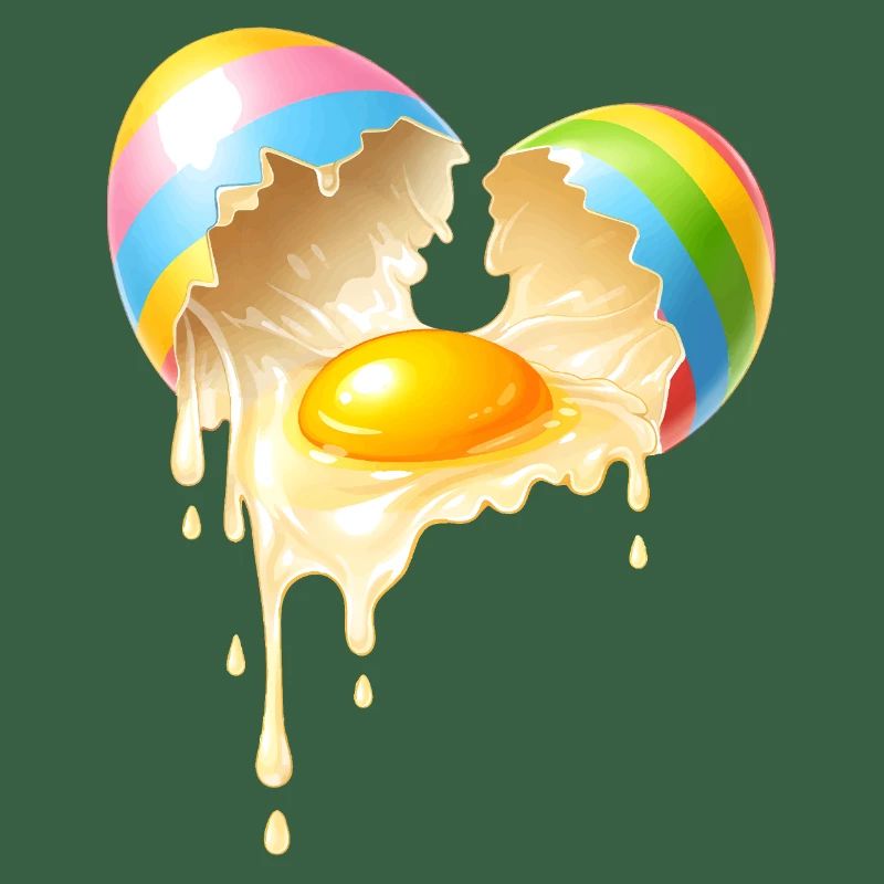Broken Easter egg with flowing egg yolk