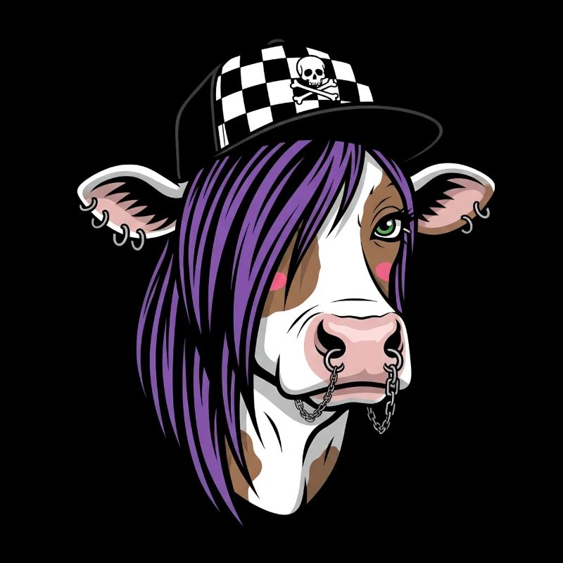 Vache punk aux cheveux violets