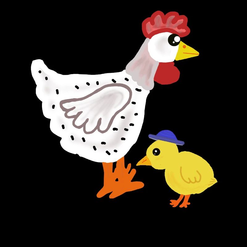 Colored chicken with chicks Easter children