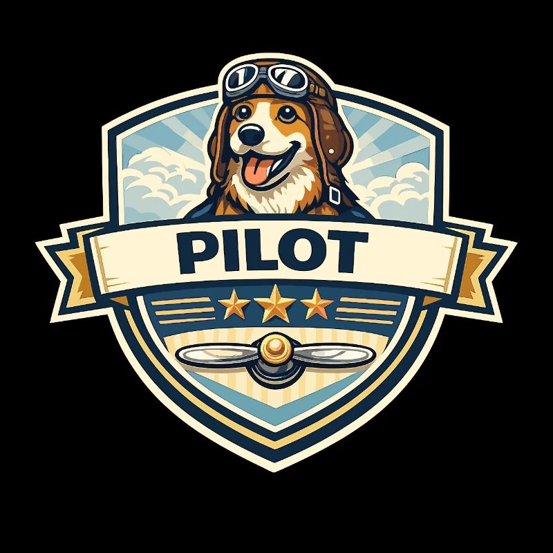Dog Pilot Badge Cartoon